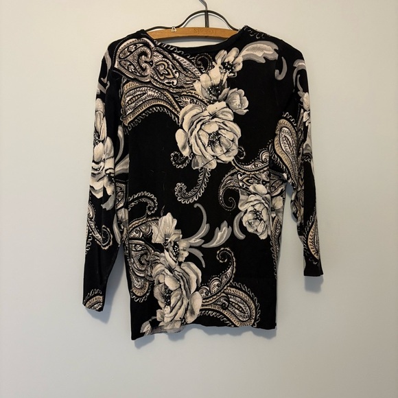 White House Black Market Black Floral Paisley Embellished Cardigan Women’s L - Picture 5 of 8
